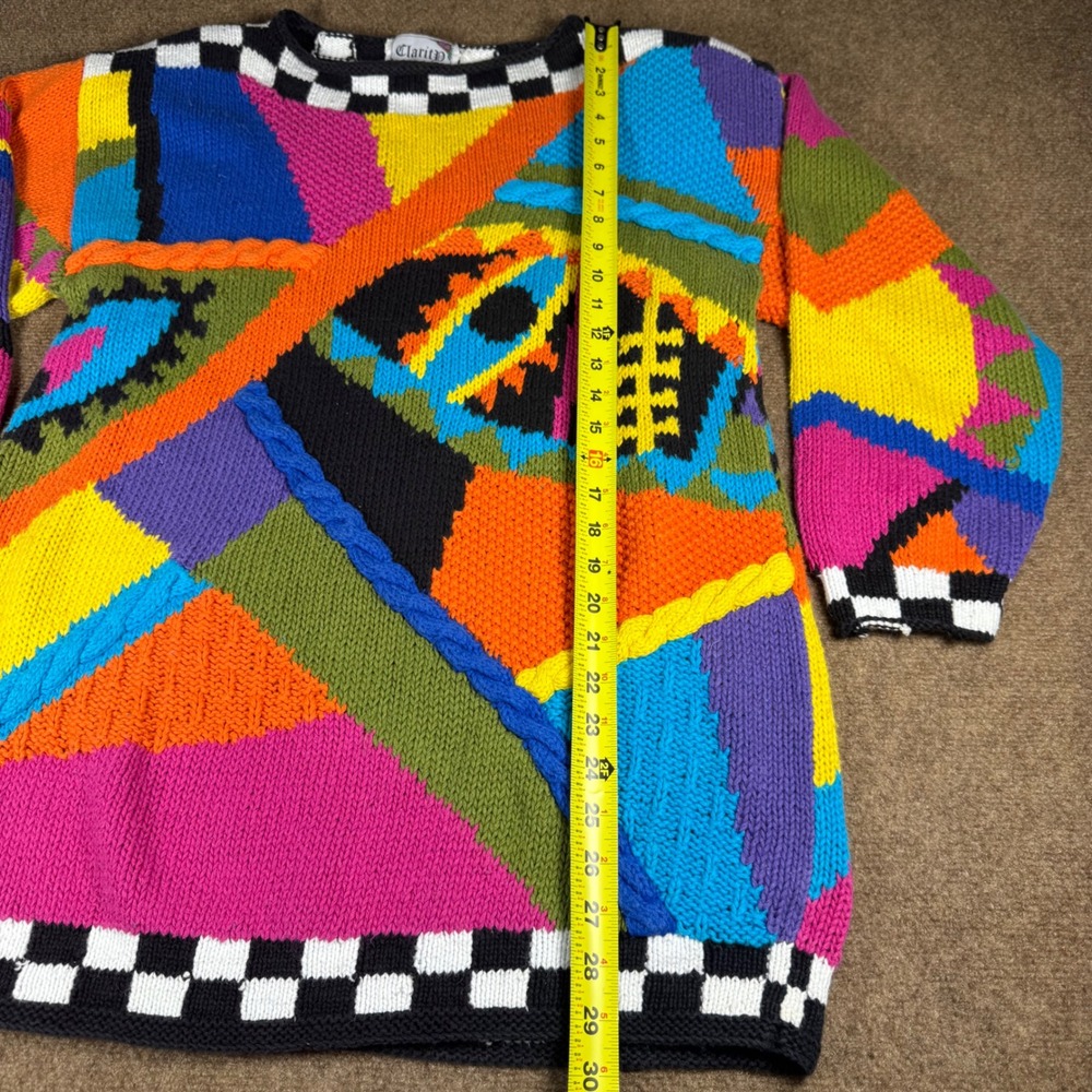 VTG Sweater Womens Large L 80s 90s Abstract Oversized Sweater Geometric Checker - Picture 8 of 13